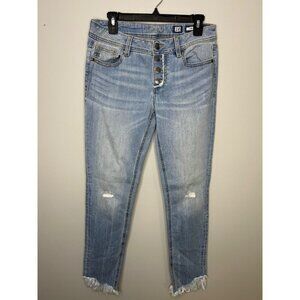 Miss me skinny Jeans raw hem light wash button fly Women's size 28 distressed